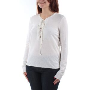 CHELSEA SKY Womens Ivory Tie Long Sleeve V Neck Tunic Top Size: S